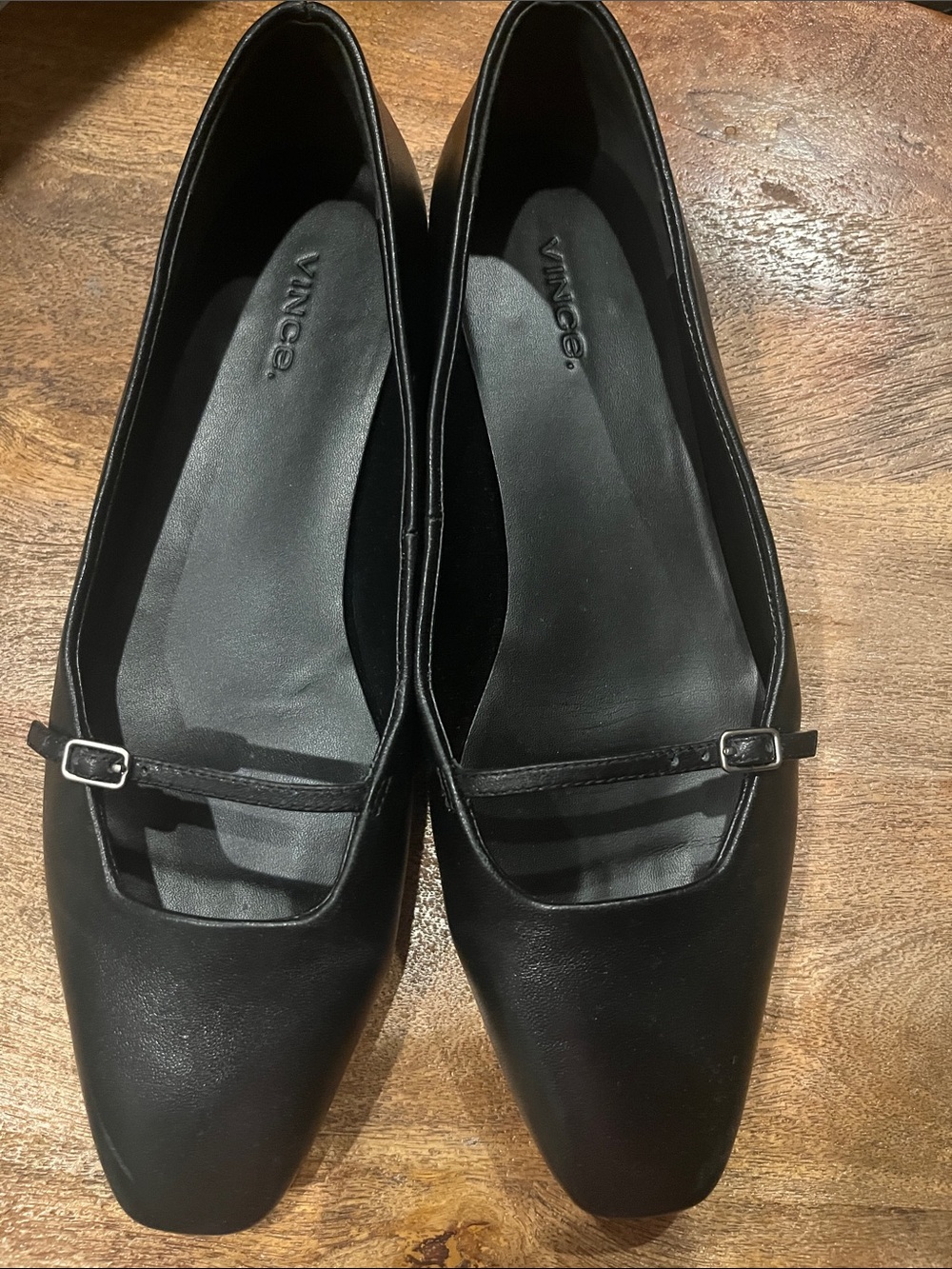 Vince Black Leather Mary Jane-Style Flats